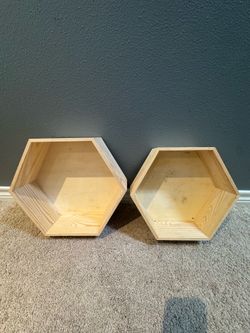 Set of 2 Wooden Hexagon Shadow Box Shelves