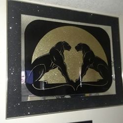 Vintage BLack Double Black Panther Wall Art By William HUGE Wall Art Diamond Black n Gold
