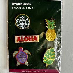 Starbucks Hawaii Collection Enamel Set 5 Pins Aloha Turtle Pineapple Leaf New 