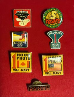 Bundle of Vintage Walmart 1 Hour Photo Lab Lapel Pins Kodak CBL Graduate