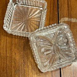 Vintage Lead Crystal Trinket Box with Bow Yugoslavia Raised Bow Design