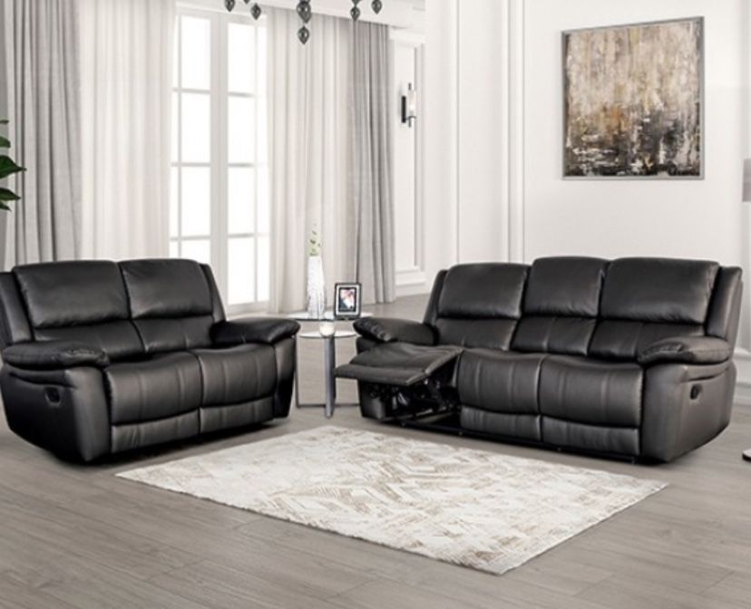Black Leather Recliner Sofa And Loveseat Set Brand New