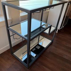Black Metal and Mirror Bar Cart