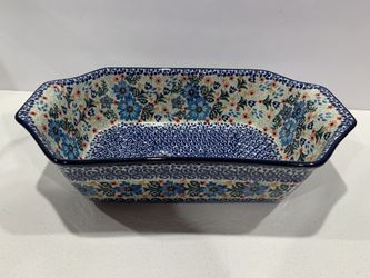 Polish Pottery Blue Flower Deep Dish