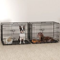 Brand New 30"x19x21 Med'lrg Dog Crate 2 Door Folding Pet Kennel With Tray Animal Cage Up To 45lbs Jaula De Mascota 