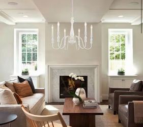 6 Light Distressed White Traditional Empire Chandelier for Living Room Bedroom No Bulbs Included L1