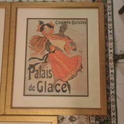 1896 Jules Cherie Framed litograph Advertising Poster Framed Art - Set of 3 with Sealed Backs