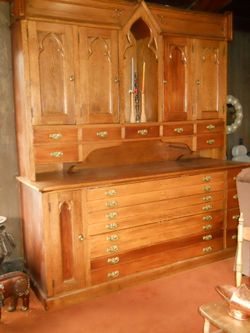 Antique Church Vestment Cabinet 2 Piece Oak