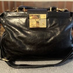 Tory Burch Black and Gold Holland Satchel with Luxurious Accents