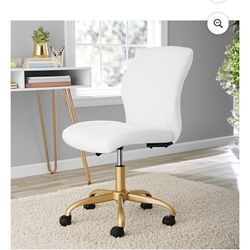 White Velvet Gold Accent Desk Chair Like New 