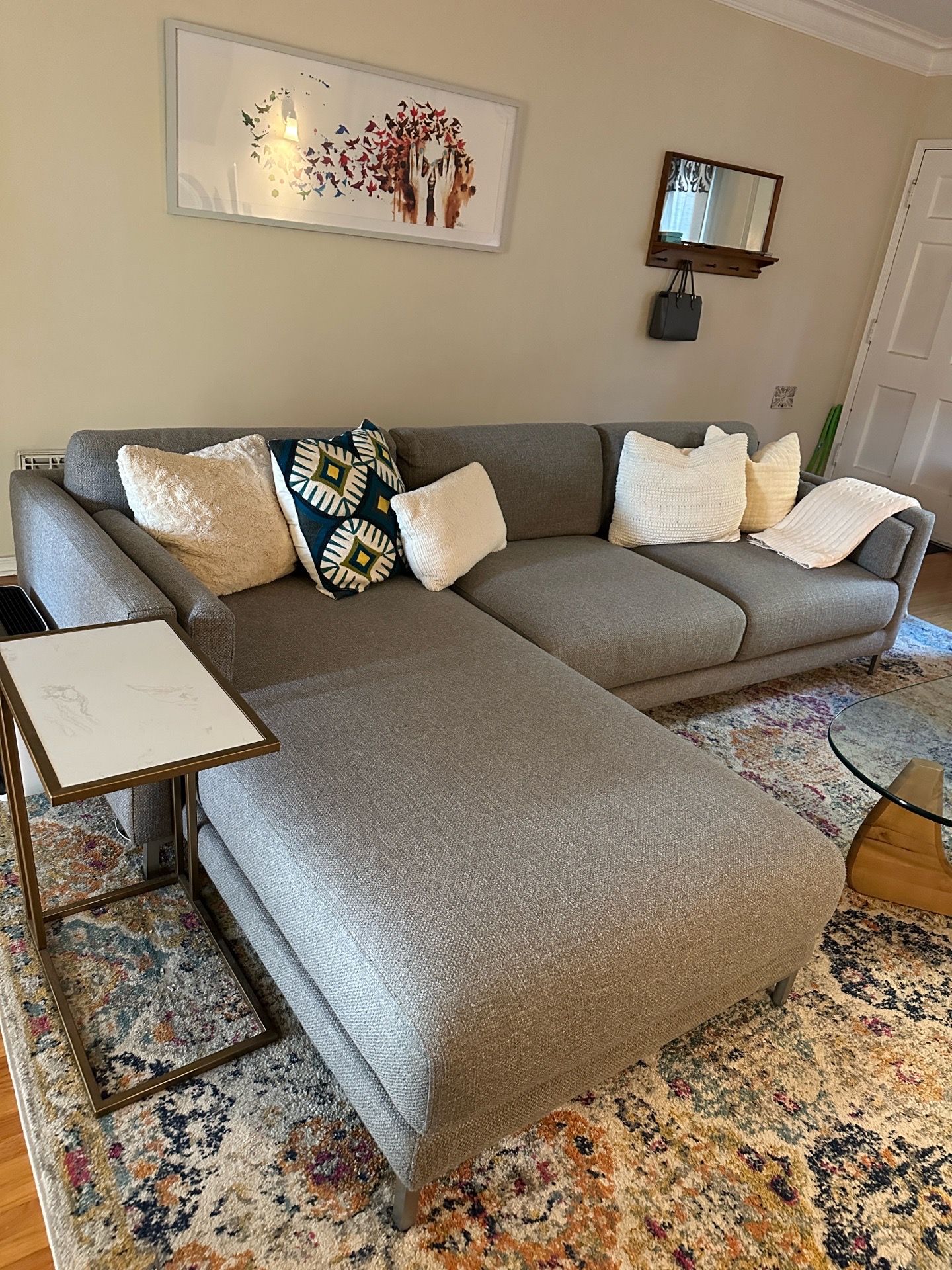 CB2 District Sectional Sofa/ Chaise - Light Gray Modern Couch