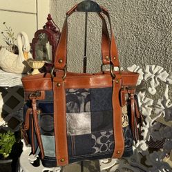 Large Coach Patchwork Purse / Snakeskin/ Shimmer Patch/ Buckle