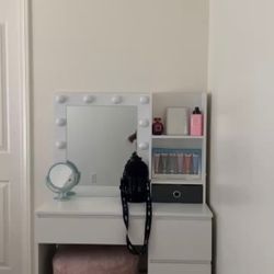 White Vanity with Pink Chair 