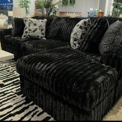 AP- Black Corduroy 2 Piece Sectional Couch With Chaise// Financing & Delivery 