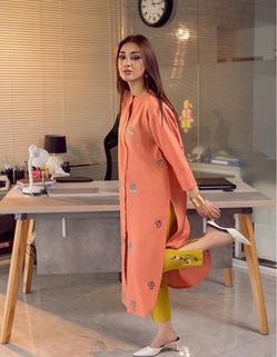 Peach Embroidered Floral Kurti