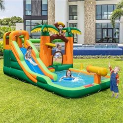 Kids Inflatable Monkey Tropical Water Slide With Blower