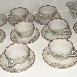 Vintage OCCUPIED JAPAN IVORY China Teacup and Saucer Set of 11 PLUS Creamer