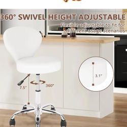 😀 Rolling Swivel Salon Stool Chair with Back Support Adjustable Hydraulic for Office Massage Facial Spa Medical Drafting Tattoo Beauty Barber White