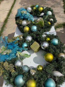 Set of 2 Large Decorated Christmas Wreaths – $55 OBO