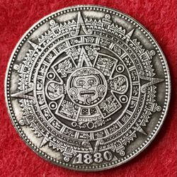 Aztec Calendar Highly Detailed Tibetan Silver Coin. First $20 Offer Automatically Accepted. Shipped Same Day