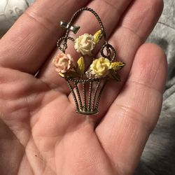 Sterling Silver Flower Basket Pin