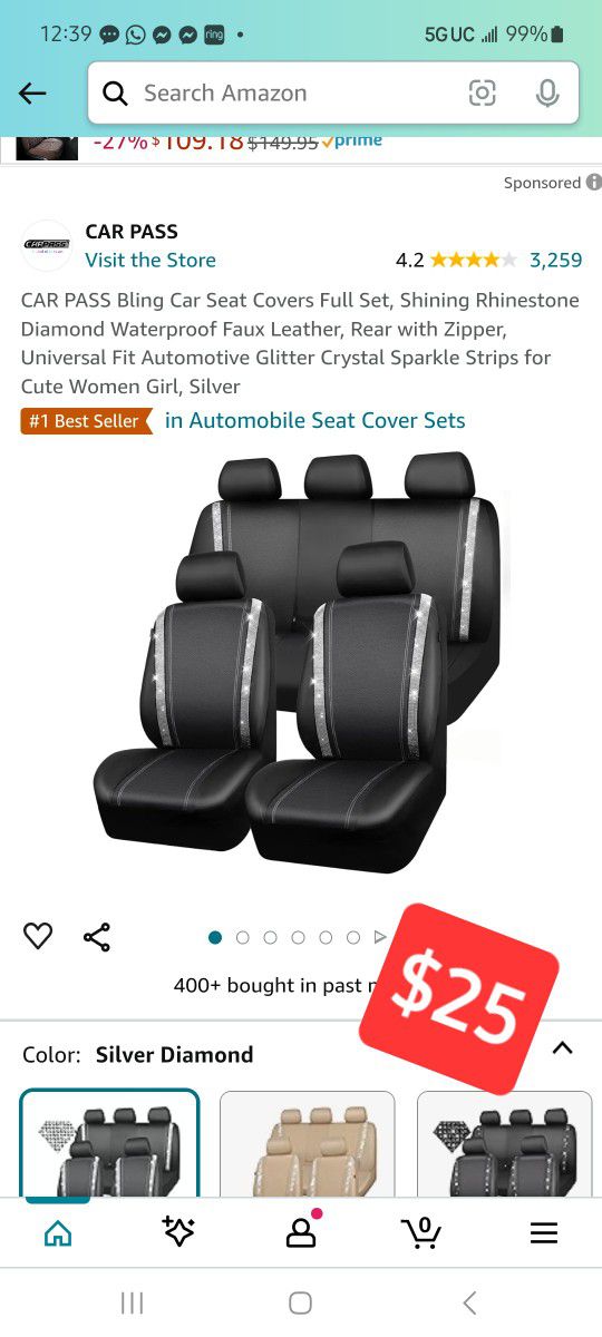 Car Seat Covers Full Set Rhinestones 