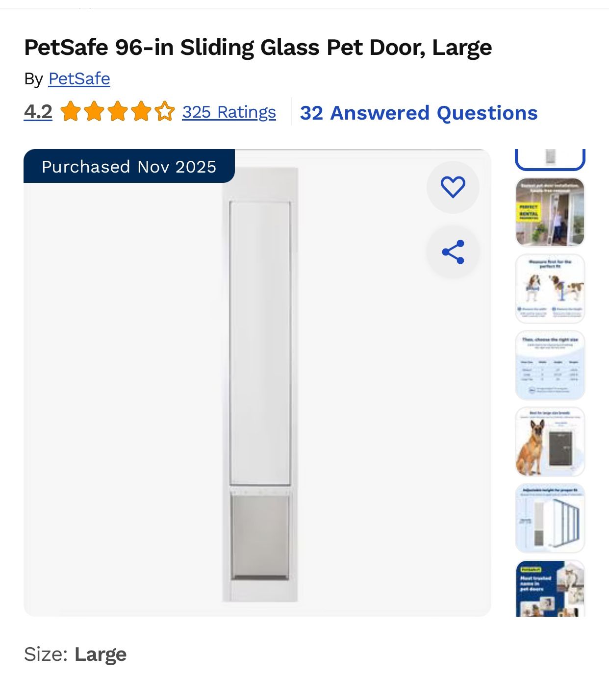 Brand New- PetSafe 96inch large sliding glass pet door