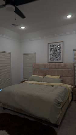 King size velvet bed with light