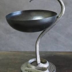 KING COBRA PEWTER Snake Stand With Free Standing Fruit Candy Tin Bowl 16’ Tall
