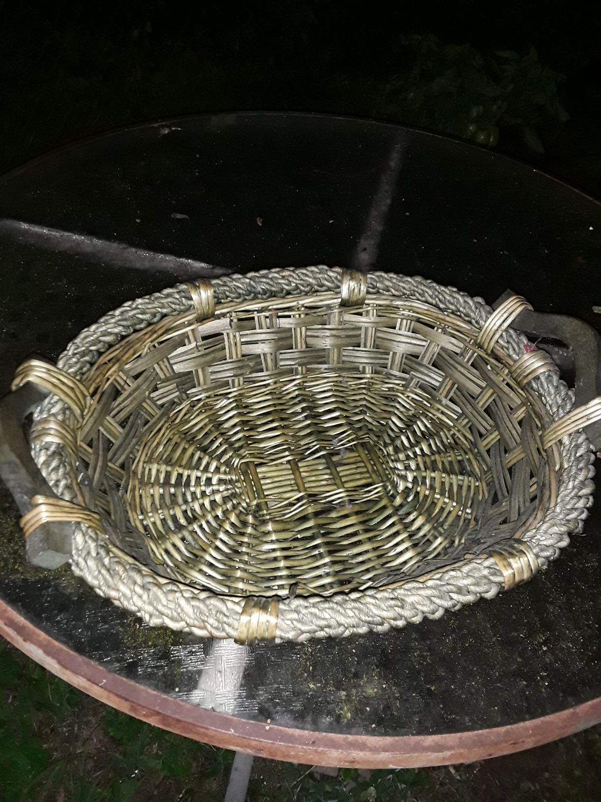 Green wicker basket small