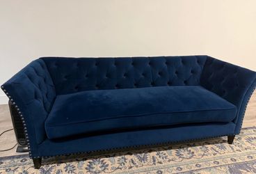 Navy Blue Velvet Tufted Chesterfield Sofa