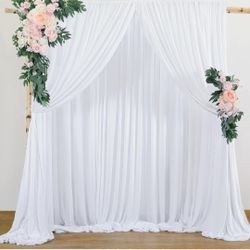 10ftx8ft White Wrinkle Free Backdrop Curtain for Wedding Parties, White Photo Background Curtains Backdrop Drapes for Birthday Baby Shower Anniversary