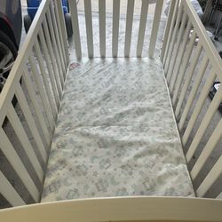 White Baby Crib with Mattress - Good Condition