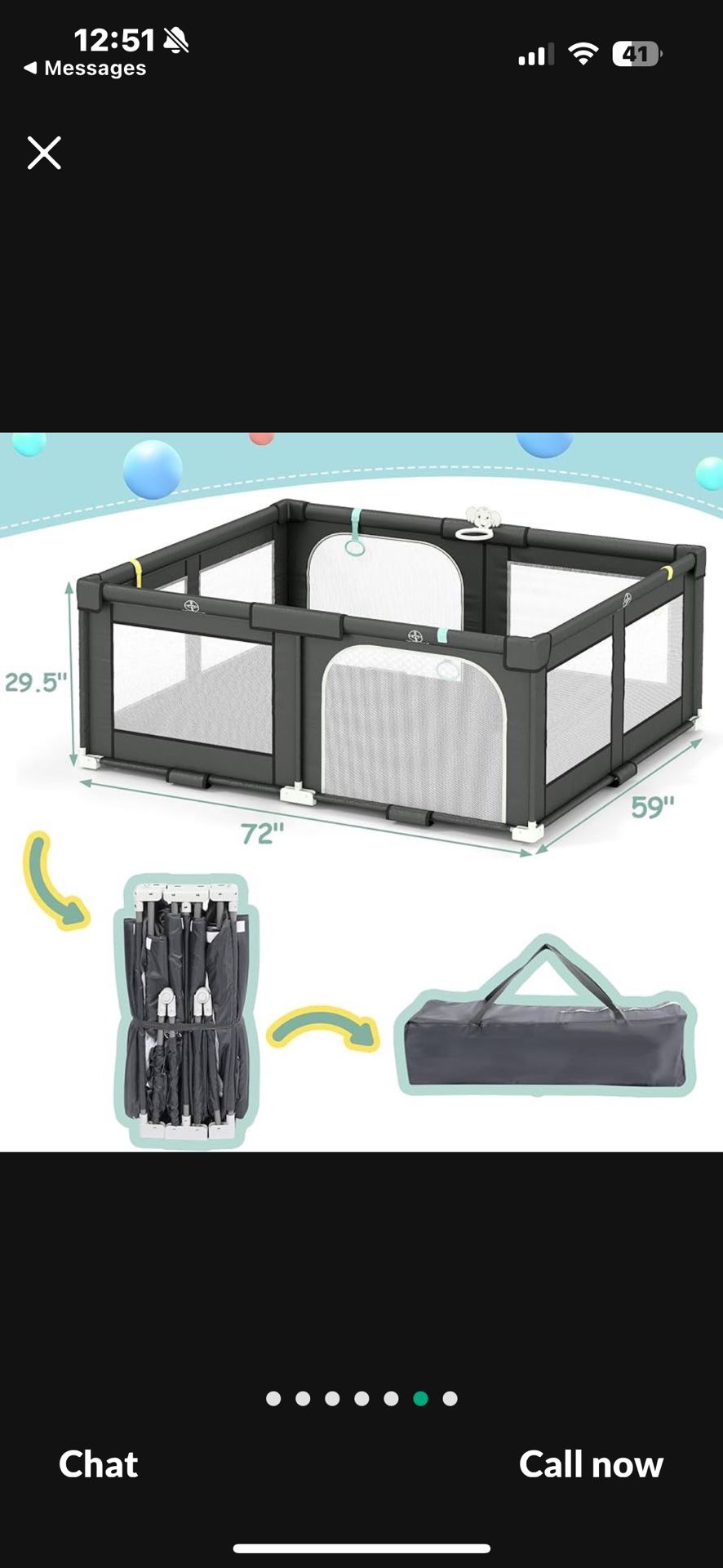 Foldable Playpen for Babies and Toddlers, 72" x 59" Extra Large Collapsible Play Pen with Basket, 4