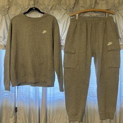Nike Fleece Sweatsuit 2 Piece Set Light Gray Men Size L cargo pockets