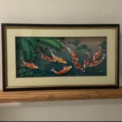 Vintage Handmade 3D Paper 9 Koi Fishes Feng Shui Artwork 