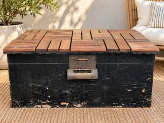 Large Vintage Chinese Storage Chest with Wood Tile Top