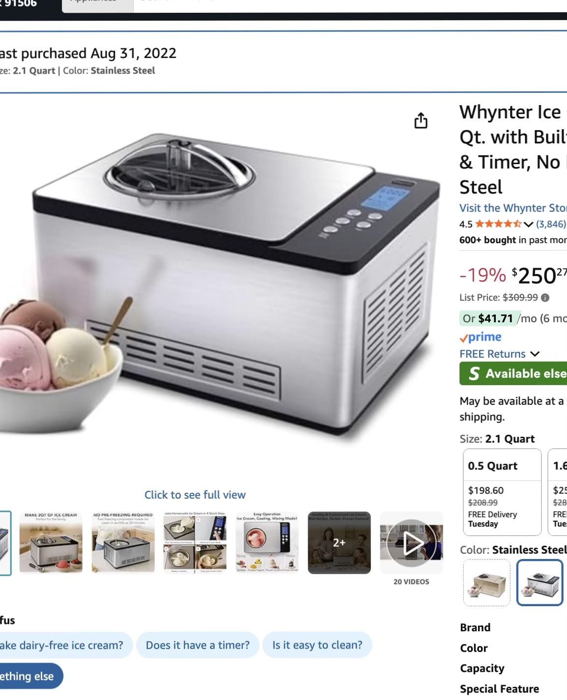 Whynter Ice Cream Maker w/built-in compressor
