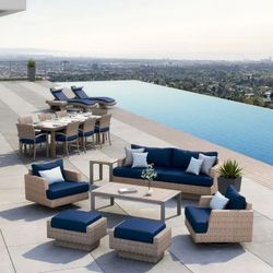 Portofino Repose 19 Piece Sunbrella Outdoor Estate Collection - Laguna Blue