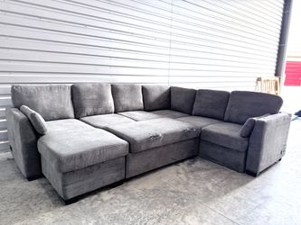 Gray Fabric Sleeper Sectional Sofa with Storage