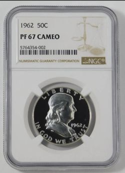 1962 Silver Franklin Half Dollar NGC Proof-67 CAMEO