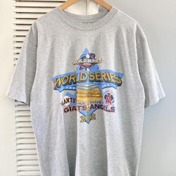 Vintage 2002 WORLD SERIES San Francisco GIANTS Anaheim ANGELS MLB Baseball T-shirt 