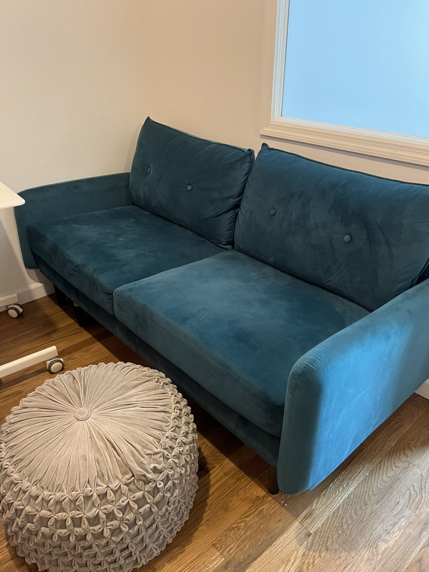Blue velvet couch