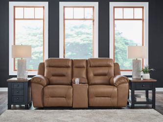 Beaman Peak Toffee Reclining Loveseat with Console