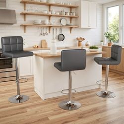 New Modern Set of 2 Low Back Metal Adjustable Bar Stool with PU Leather-Seat 360° Swivel  New in box T-HFBS025BN This bar stool has a height adjustmen