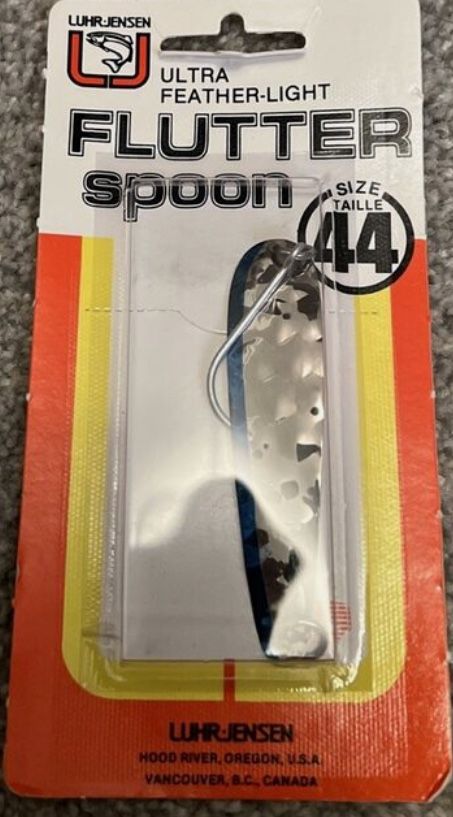 Vintage Luhr Jensen Flutter Spoon #524 Size 44 Chrome/blue