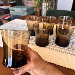 Vintage Smoke Brown Rocks Lowball Drinking Glasses
