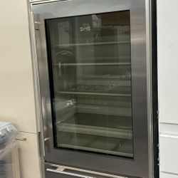 Sub Zero Stainless Steel Built In 36” Bottom Freezer Fridge Glass Door 