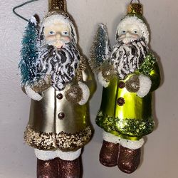 Plastic Santa Claus GOLD Holding Christmas Tree Hanging Ornament