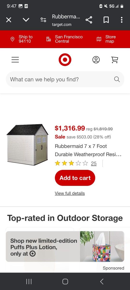 RUBBERMAID 7X7 PLASTIC SHED DISMANTLED CAN DELIVER